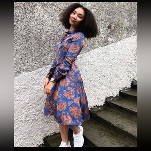 WOOD‎ WOOD Women's Belinda Dress Blue Long Sleeve Printed Shirt Dress- Size 2